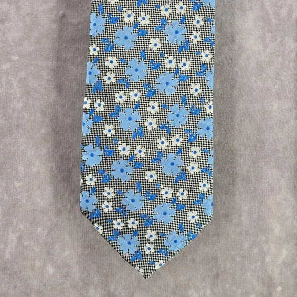 Nautica Blue Gray White Floral 100% Polyester Executive Men's Neck Tie - Picture 1 of 6